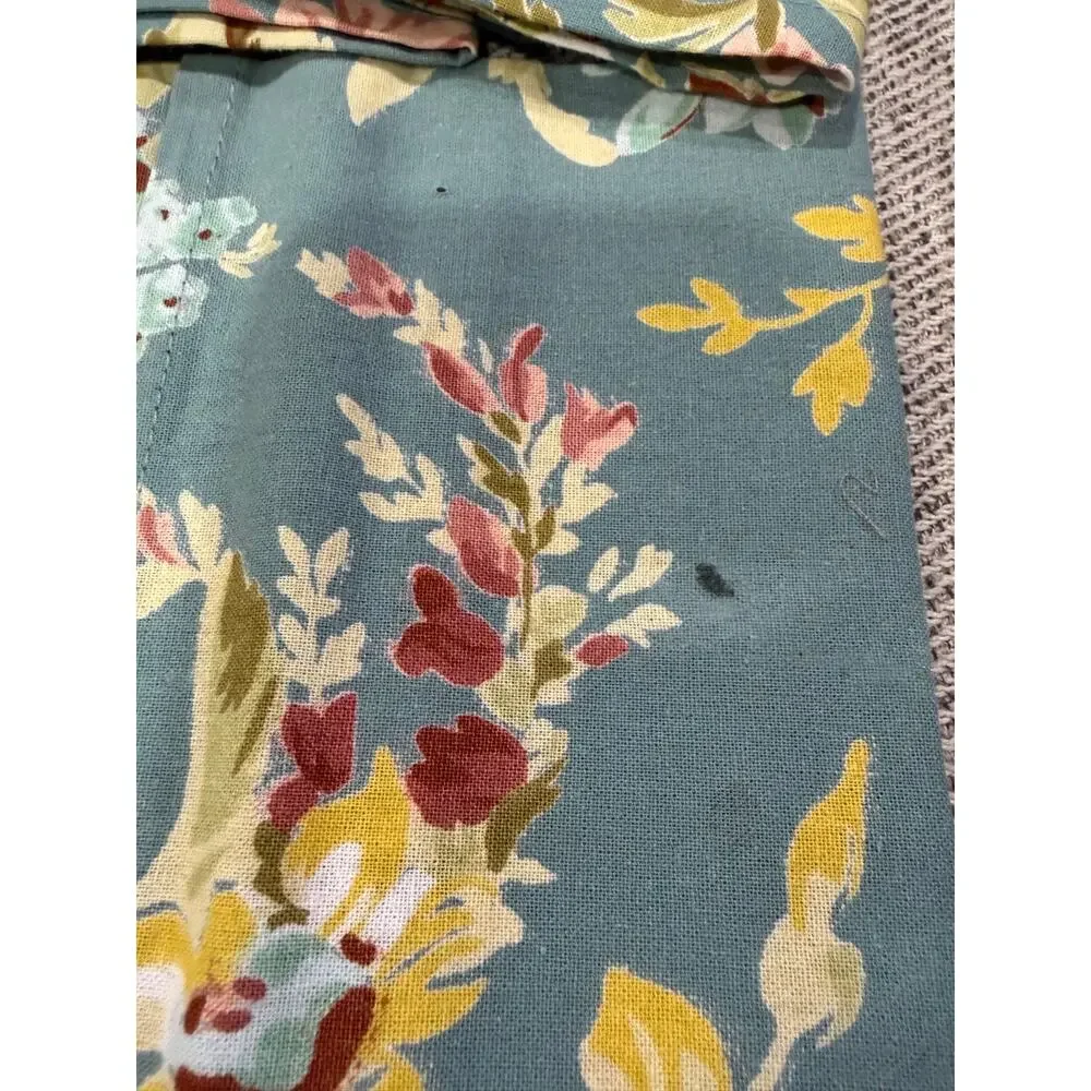 Set of 10 April Cornell Dinner Napkins 100% Cotton Floral Teal Blue Yellow
